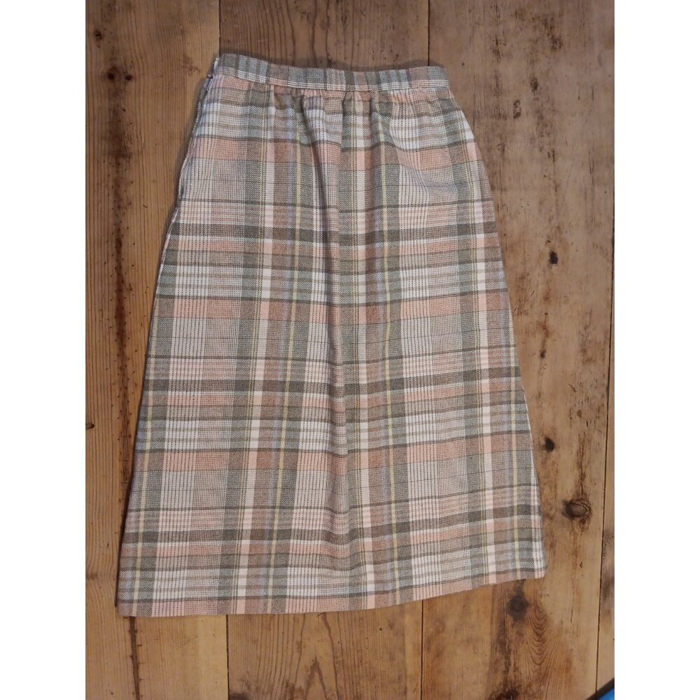 Vtg MJ Concepts Juniors 9 Wool Blend Midi Skirt Pink Gray Plaid Light Academia - Picture 4 of 5